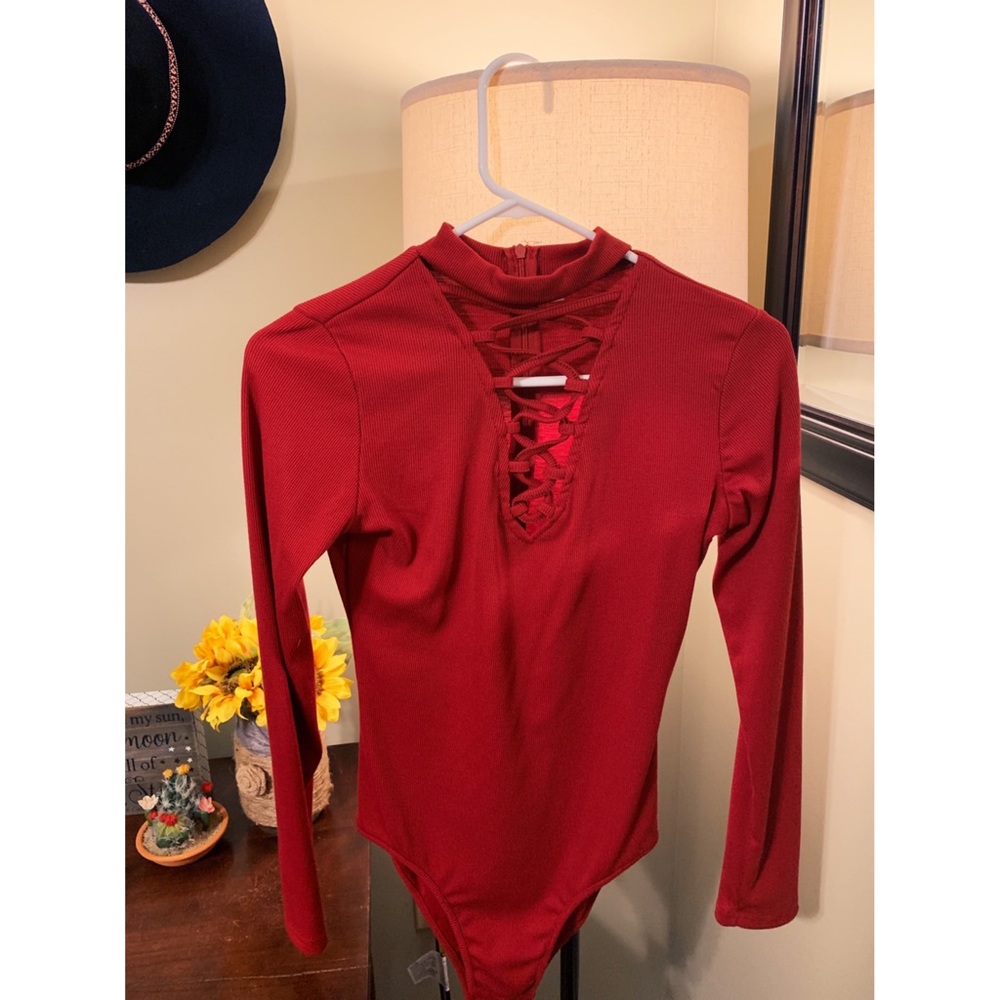 RED LACE UP BODYSUIT